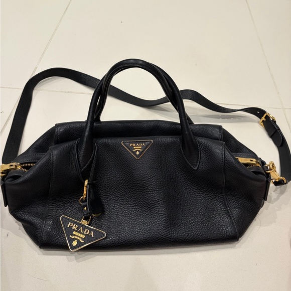 Prada Black Leather Shoulder Bag with Gold Accents - Picture 2 of 14
